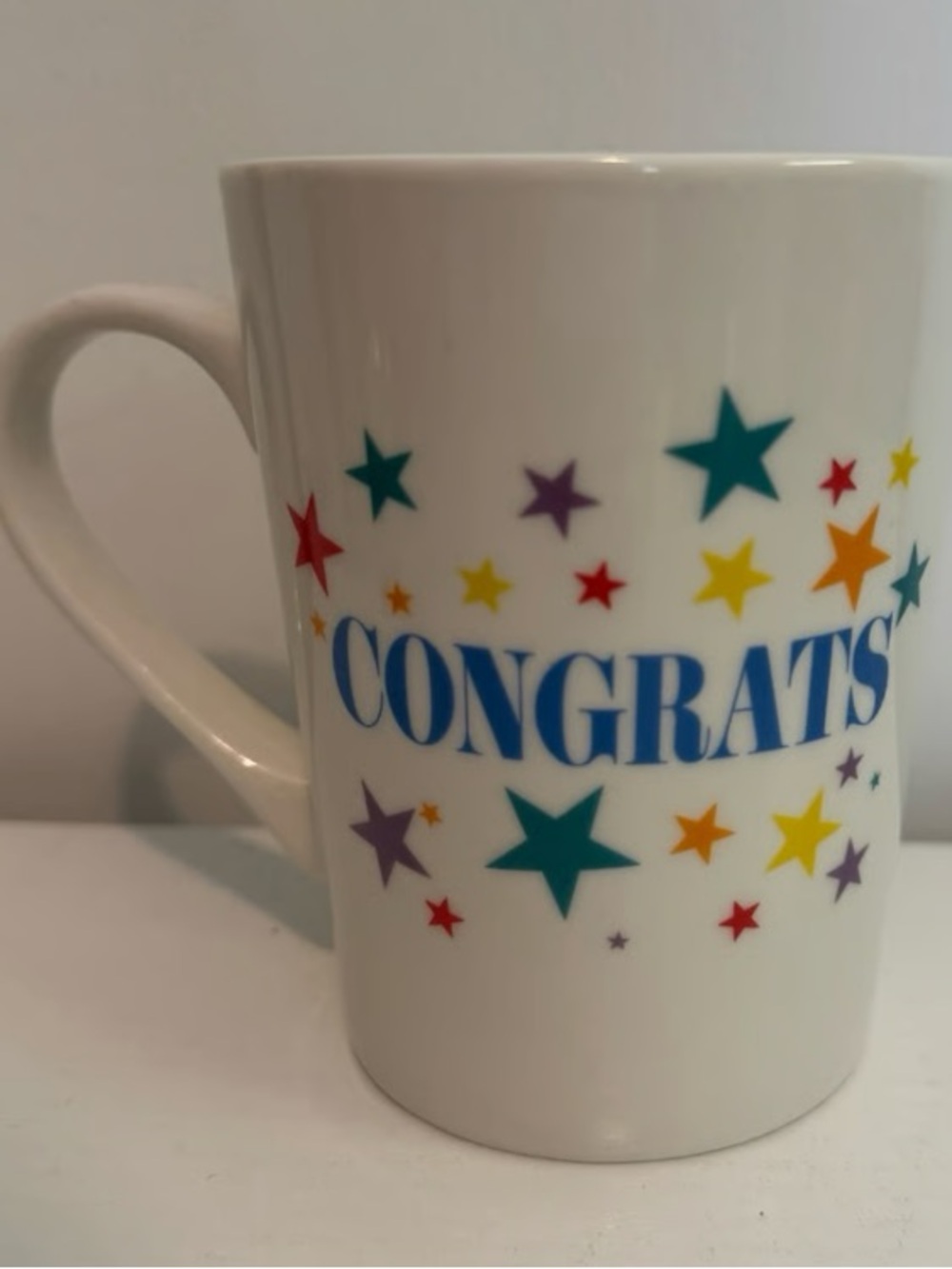 Congrats White Ceramic Mug with Colorful Stars - Celebration Drinkware